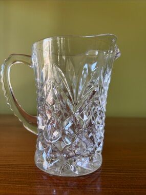 Clear Pressed Glass Pitcher - Elegant Diamond Pattern